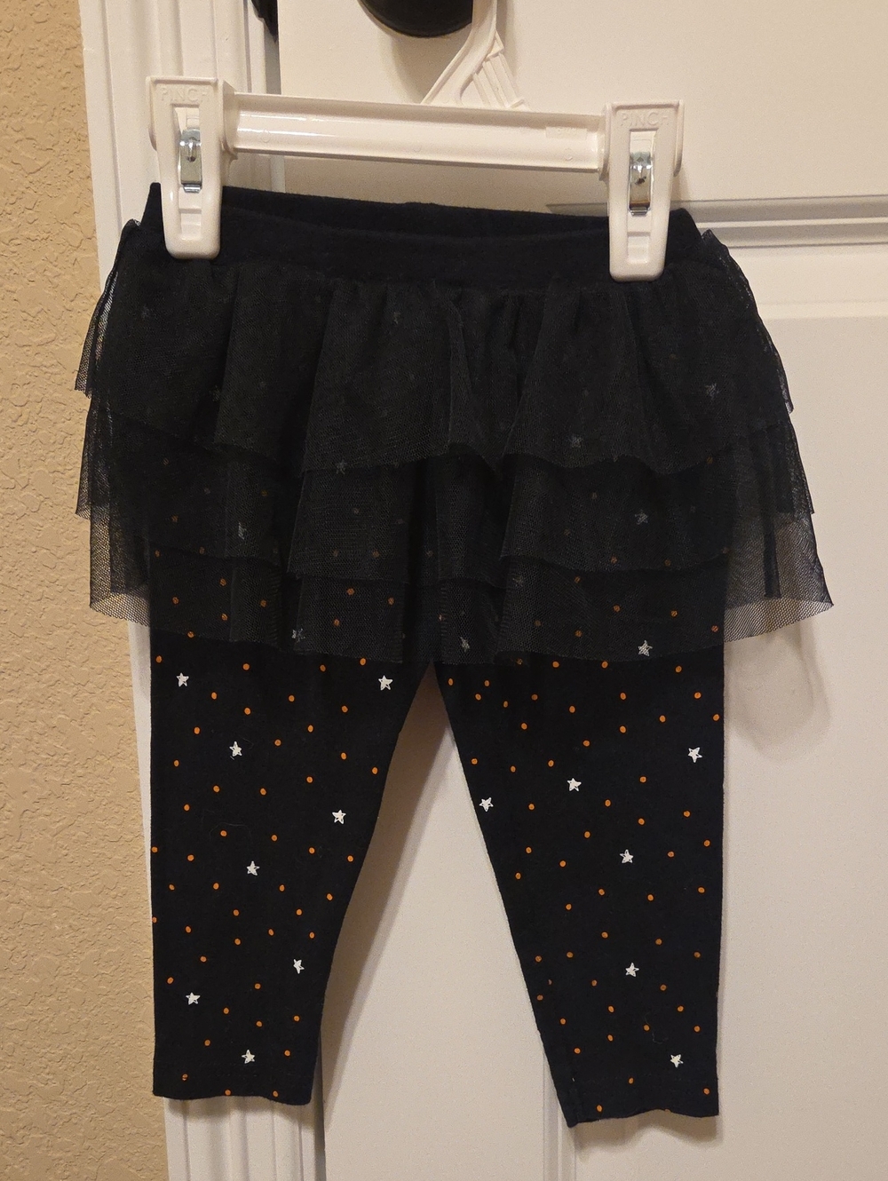 Carter's 12M Black Tulle Star & Orange Dot Skort Leggings